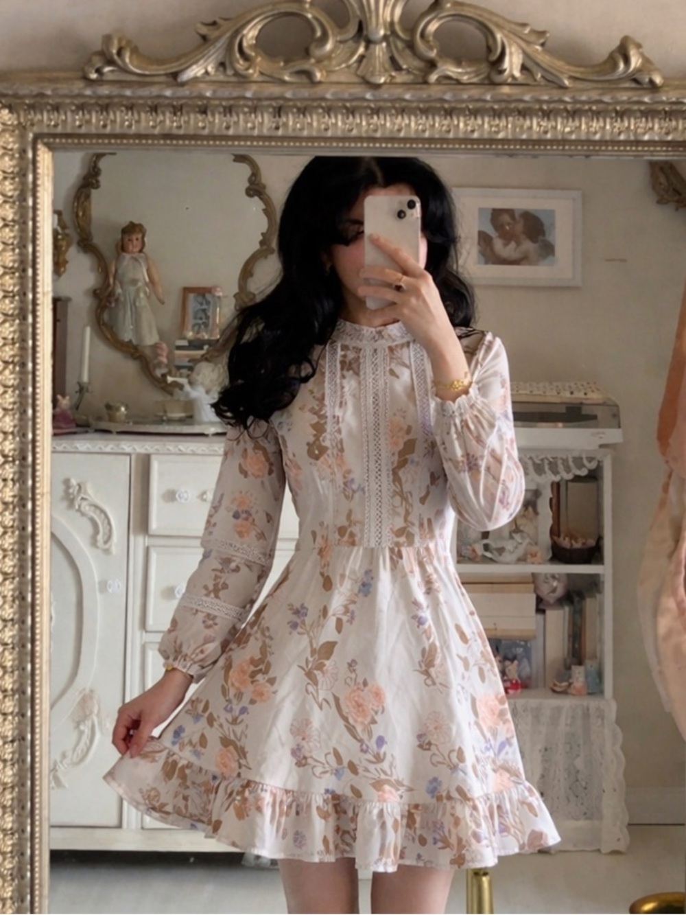 Floral Lace-Trim Mini Dress in Blush Floral